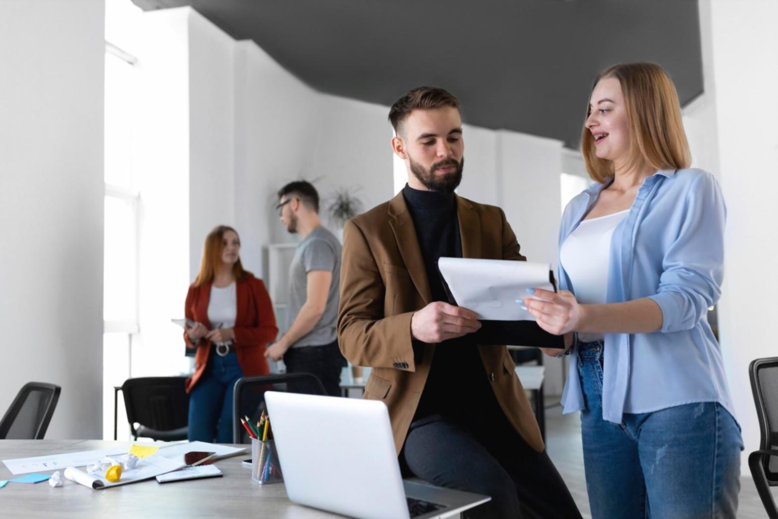 Business professional practicing financial presentation skills